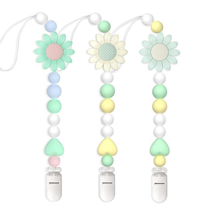 Silicone Pacifier Clip, 3 Pack Pacifier Holder for Boys and Girls