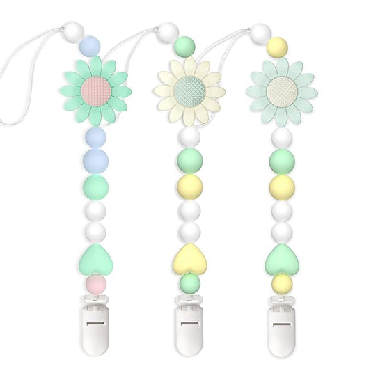 Silicone Pacifier Clip, 3 Pack Pacifier Holder for Boys and Girls