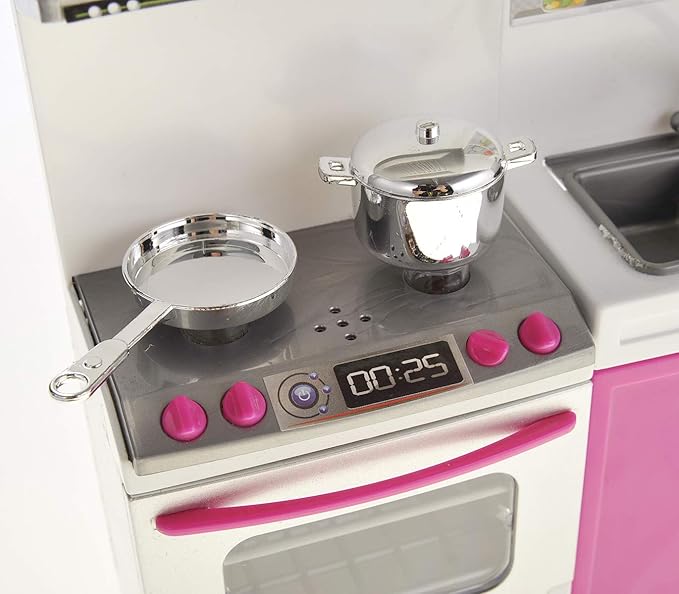 PowerTRC Doll Kitchen Play Set, Mini Modern Toy Kitchen Pretend Play Furnitures Toy Set Accessories Set with Realistic Light & Sound for Kids Toddlers Girls (4-in-1)