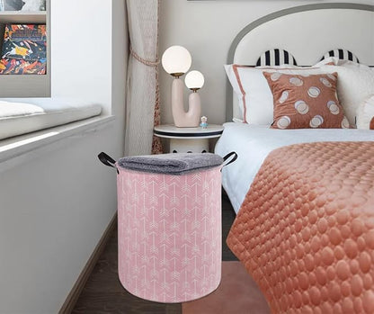 Round Pink Color Laundry Hamper Storage Basket Organizer Hamper Storage