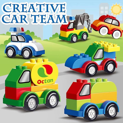 85PCS Toddlers Car Building Blocks Set, 6Pcs Different Vehicles and A Counting Train Educational Toy 3+ years