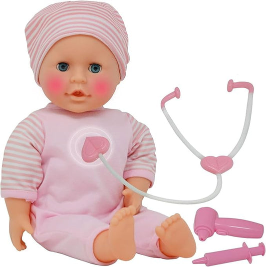 Interactive Talking Baby Doll Doctor Set Toy Pack for Kids – 14” Doll with Lights, Sound Effects 3+