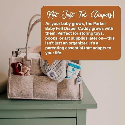 Parker Baby Co. Diaper Caddy - Nursery Storage Bin and Car Organizer for Diapers and Baby Wipes - Oatmeal, Large