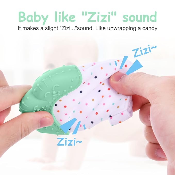 2Pack Silicone Teething Mitt, Soothing Infant Teething Mitten Pain Relief 0-12 Months
