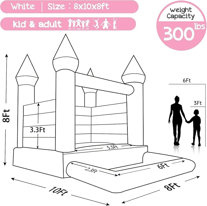 OZIS 10x8x8FT White Bounce House Castle with Ball Pit for Kids, Inflatable White Bounce House with Blower