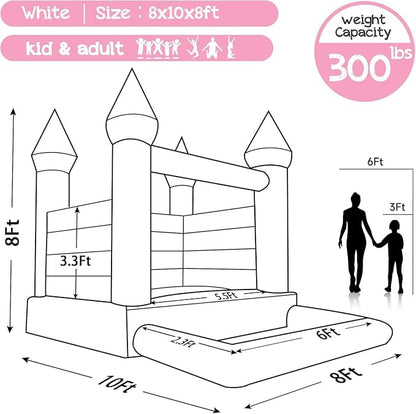 OZIS 10x8x8FT White Bounce House Castle with Ball Pit for Kids, Inflatable White Bounce House with Blower