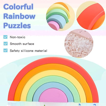 let's make Rainbow Stacking Toy Baby Silicone Stacker Building Blocks 3 years (6Pcs)