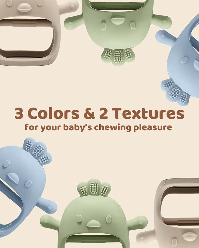3 Packs Baby Teething Toy Silicone Teething Mitten for Babies Over 3 Months Anti Dropping Wrist Hand Teethers Baby Chew Toys for Sucking Needs, BPA Free (Olive
