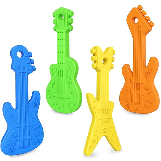 4 Pack Baby Teething Toys, Cartoon Guitar Teether Toys for Baby Infants 0-24 Months