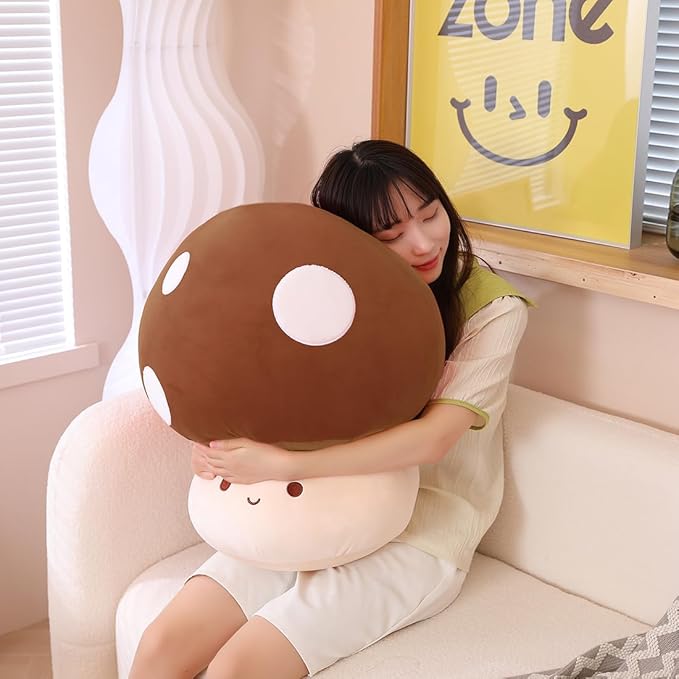 Kawaii Plush Mushroom Toy Pillow, Cute Plushies Mushroom Doll Gift for Kids(Brown 60cm/23.6in)