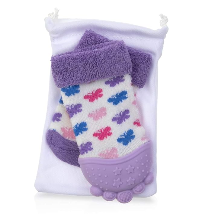 Nuby Soothing Teether Sock, Purple Butterfly 5"