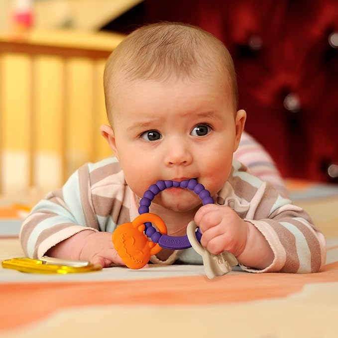 Silicone Teething Ring Toy, Halloween Baby Teether Toys with Rattles Pumpkin and Ghost 3-6-12 Months