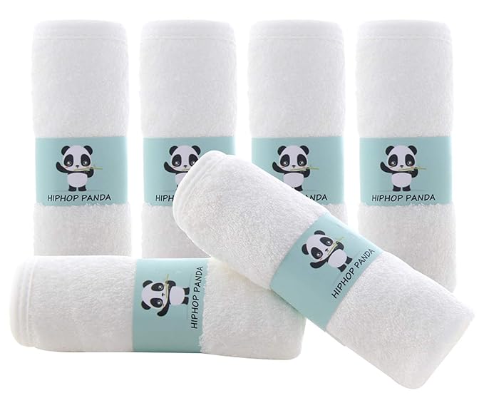 HIPHOP PANDA Baby Washcloths, Rayon Made from Bamboo - 2 Layer Ultra Soft Absorbent Newborn Bath Face Towel 6 Pack