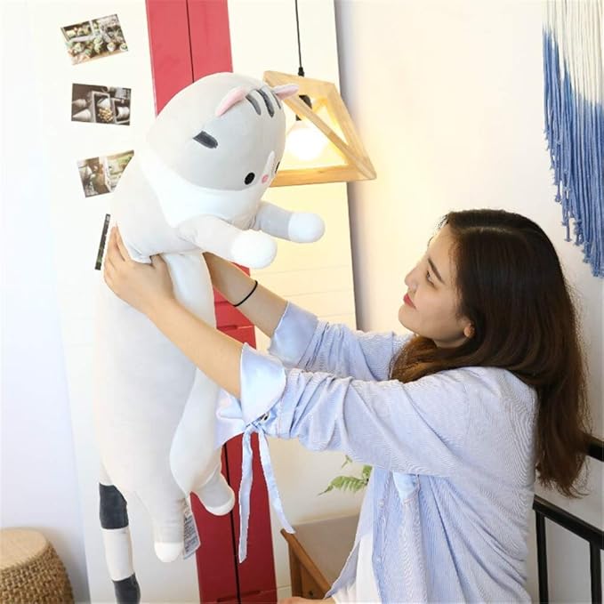 Lovely Plush Cat Doll Cute Cartoon Soft Stuffed Kitten Long (Grey,90cm/35.4in)