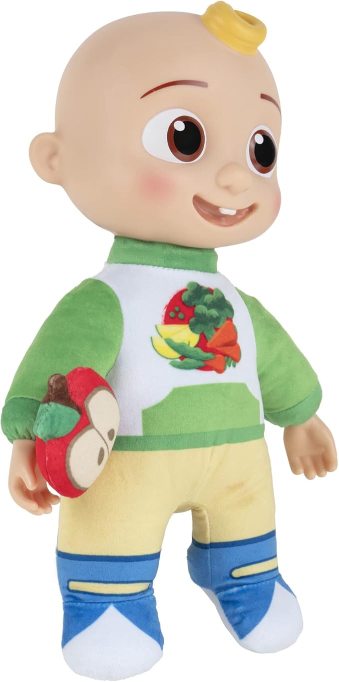 CoComelon Snack Time Features JJ Doll with Red Apple Plush - Plays Sounds, Phrases