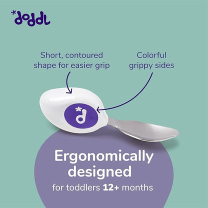 doddl Toddler Utensils, Ergonomic Fork and Spoon Set for Self Feeding, Stainless Steel Silverware for 1-3 Year Olds, BPA Free, Dishwasher Safe (Magenta)