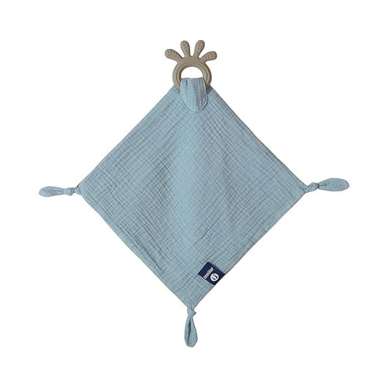 Baby Muslin Security Blanket with Food Grade Silionce Teether,Soothe Teething Toy for Boys and Girls 100% Polyester