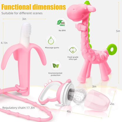 SHARE&CARE Baby Teething Toys for Girls and Natural Organic Fruit 1 Teethers 1 Feeder 3 Silicone