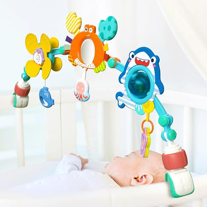 Adjustable Baby Stroller Arch Toys - Car Seat Toys Play Arch Crib Bassinet Toy Activity Arch with Fascinating Toy for Stimulating Baby's Senses Developing Motor Skills Infants Toddlers Gifts