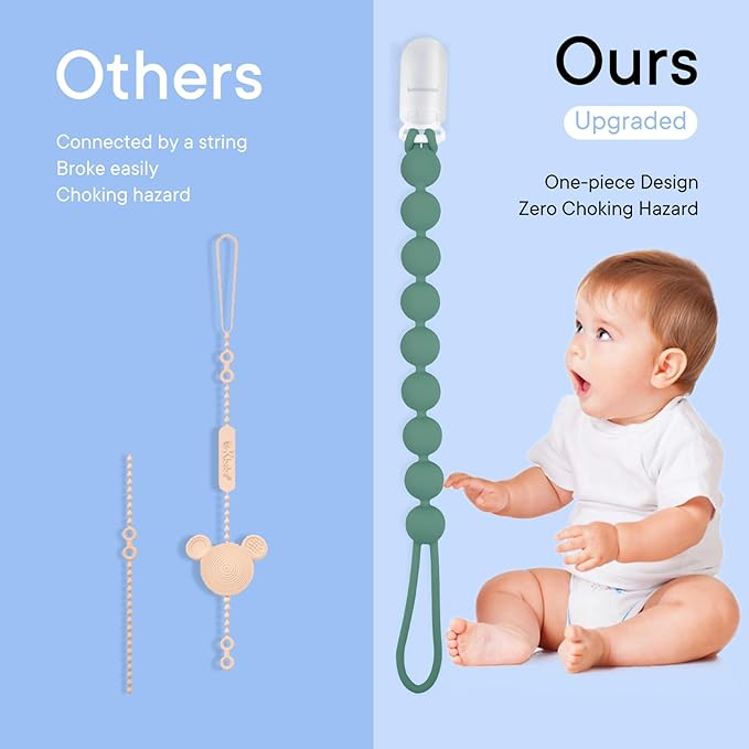 Silicone Pacifier Clip Holder, 6 Pack One Piece Soft Flexible Binky Clips Pacifier Holder Clip for Boys and Girls
