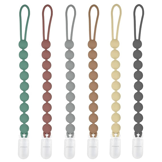 Silicone Pacifier Clip Holder, 6 Pack One Piece Soft Flexible Binky Clips Pacifier Holder Clip for Boys and Girls
