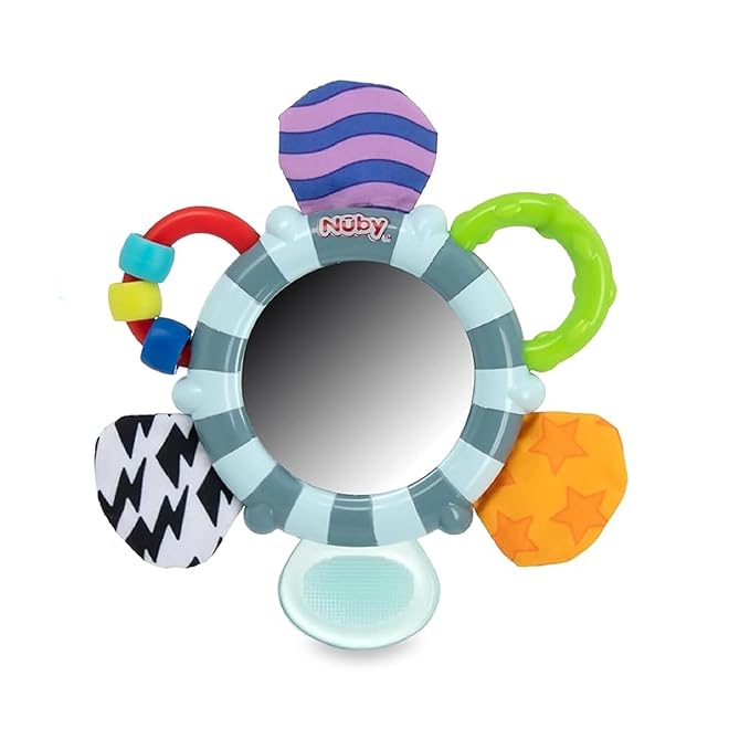 Nuby Look-at-Me Mirror Teether Toy, Grey Cloud