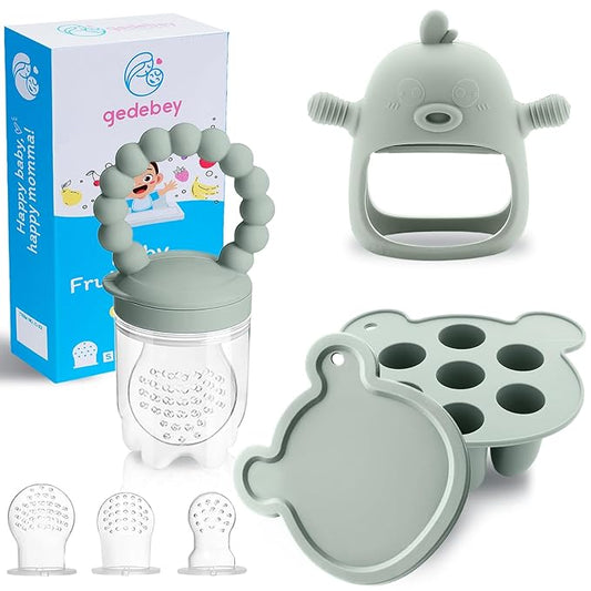 Baby Fruit Food Feeder Breastmilk Popsicle Molds for Teething Relief - 3 Pack Feeding Sets 1 Freezer 1 Teether 1 Silicone 3 Extra