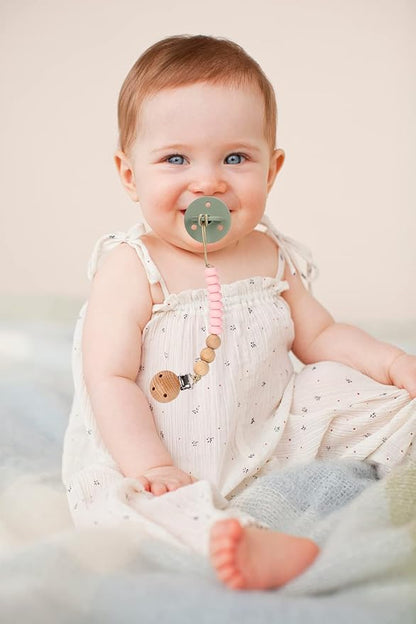 2 Pack Pacifier Holder Clips for Binky & Teether, Silicone Baby Pacifier Clip for Baby Girls(Sand