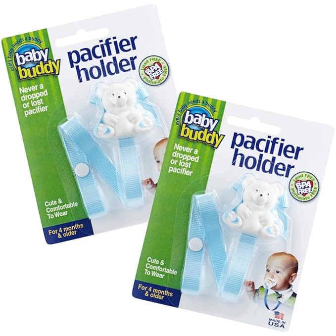 Baby Buddy Pacifier Clip Holder, Newborn Essential with Universal Fit for All Binky and Teether Brands 4+ Months, 2 Pack