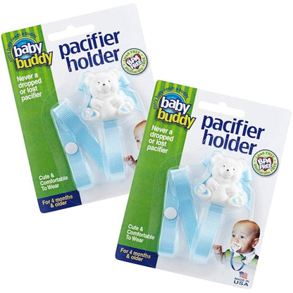 Baby Buddy Pacifier Clip Holder, Newborn Essential with Universal Fit for All Binky and Teether Brands 4+ Months, 2 Pack