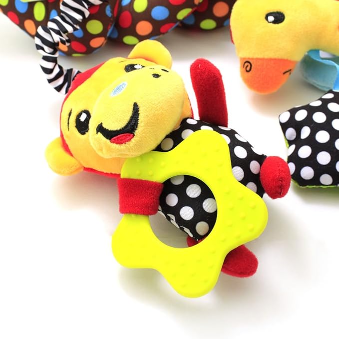 Car Seat Toys, Stroller Toy Baby Spiral Hanging Toys for Sensory Exploration, 0-12 Months Newborn Toys for Car Seat Stroller Crib Bassinet Mobile with Music Box BB Squeaker Rattles