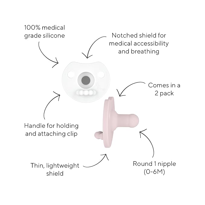 Ryan & Rose Cutie PAT Pacifier Teether (Light, Pink/White (2 Pack))