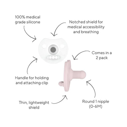 Ryan & Rose Cutie PAT Pacifier Teether (Light, Pink/White (2 Pack))