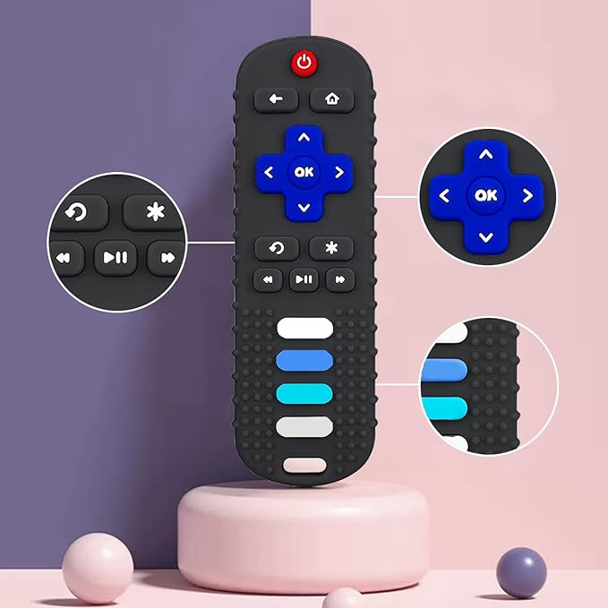 2-Pack Baby Teething Toys-TV Remote Control Shape Silicone Infants Teething 0-18 Months,BPA-Free (2packs-Black)