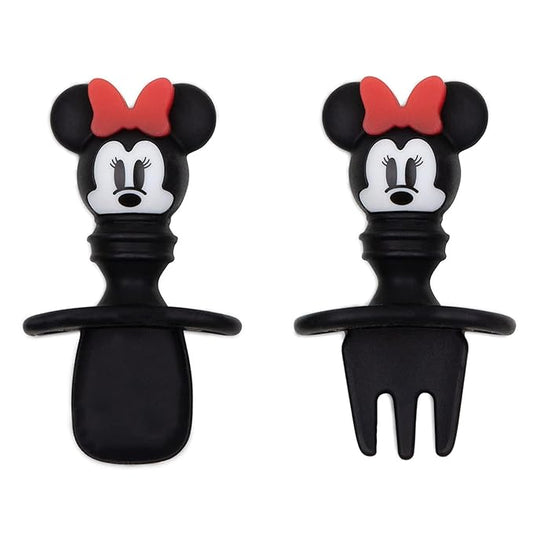 Bumkins Disney Baby Utensils Set, Chewtensils Silicone Spoons for Dipping, Self-Feeding, Baby Led Weaning, Trainer Learning, First Stage Eating, Soft Fork and Spoon, Babies 6 Months, Minnie Mouse