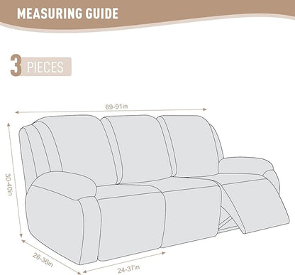KinCam Recliner Covers, Stretch Reclining Chair Covers, Recliner Sofa Slipcovers Stripe Jacquard Recliner Couch Covers Furniture Protector Covers for Pet Kid (3 Seater, Vanilla)