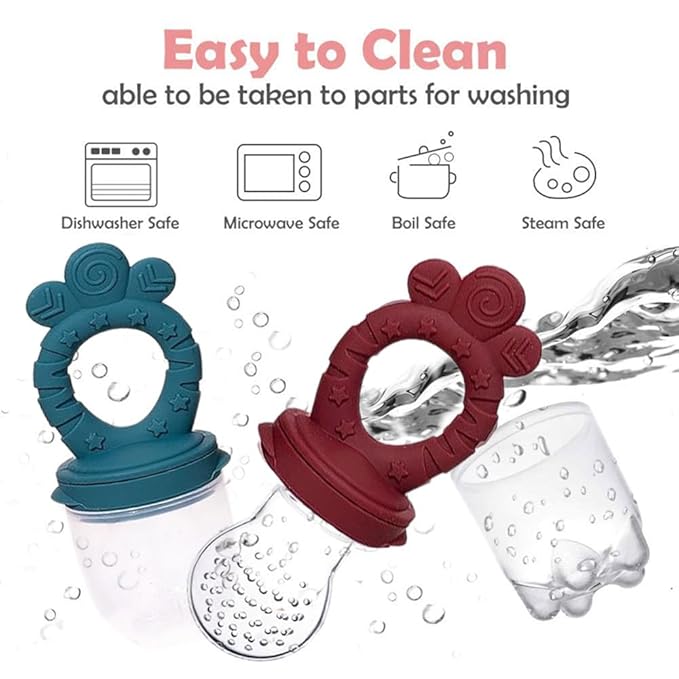 2 Pack Baby Fruit Food Feeder Pacifier Fresh Fruit Feeder 2 Sizes (2Pack_Bluish Gray