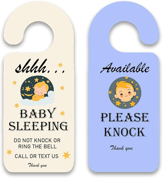 Baby Sleeping Sign for Front Door, 2pack Please Do not