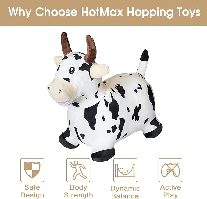 HotMax Bouncy Cow Hopping Toy, Inflatable Plush Bouncing Horse for Toddlers 18 Months 2 3 4 Year