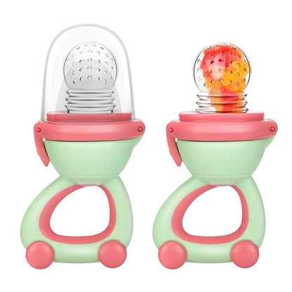 Baby Fruit Food Feeder Pacifier - Fresh Fruit Teething Toy 6M+, BPA Free Safely Introduce Solids Teething Relief Toy Includes Add Silicone Sacs 2-Pack (Green)