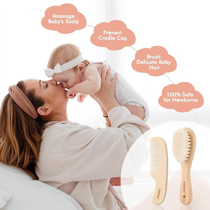 haakaa Baby Hair Brush and Comb Set & Pear-FECT Manicure Kit for Newborns & Toddlers, Natural Soft Goat Bristles and Wooden Handle, Baby Healthcare and Grooming Kit, Baby Nail Clippers, Pearl White