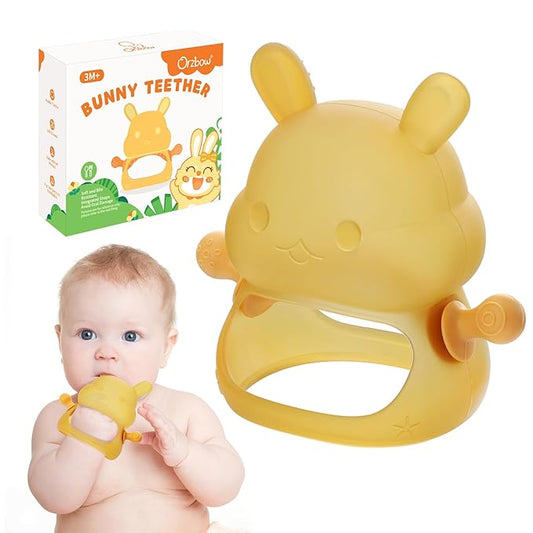 Orzbow Bunny Teething Toys for 3-12 months Baby Teether Bpa Free Food Grade Silicone, Easy to Grip Anti-Drop Hand Teething Mitten