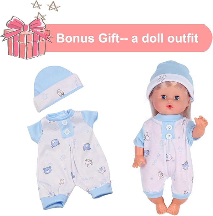 Baby Doll Cradle Bassinet Portable Doll Carrier Carry Bag,Soft Pillow Quilt Plush Bear Doll Clothes Outfit 8-9-10-11-12 Inch