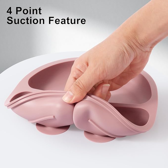 Silicone Baby Feeding Set, 2 Pack Divided Toddler Plates with Suction, 2 Pack Spoons and Forks Set, BPA Free, Baby Led Weaning Supplies for Baby Utensils Baby Eating Essentials