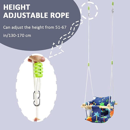 DILIMI Wooden Baby Swing Toddler Swing Indoor & Outdoor Infant Hanging Swing Chair with Canvas Cushion, Swing Sets for Backyard