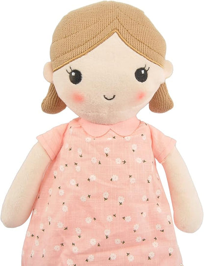 Linzy Toys, Soft Plush Light Pink Blue Emily Rag Doll for Girl 15" My (89835)