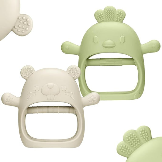 2 Packs Baby Teething Toys Silicone Teething Mittens for Infants 3 Months+, Never Drop & Easy to Hold Teethers