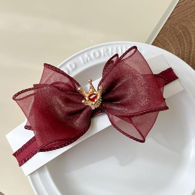 Cute Baby Girl Headband with Lace Bow and Crown Elastic