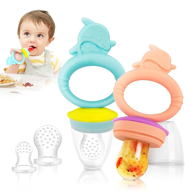 Baby Solids/Frozen Fruit Feeder Pacifier, Infant Teether Toy 4M+ 2-Pack (Dolphin