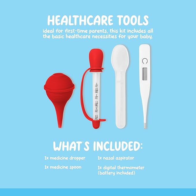 Cocomelon Healthcare & Grooming Kit for Baby Essentials Kit, Newborn Essentials Must Haves, Includes Thermometer, Medicine Dropper, Grooming Tools & More